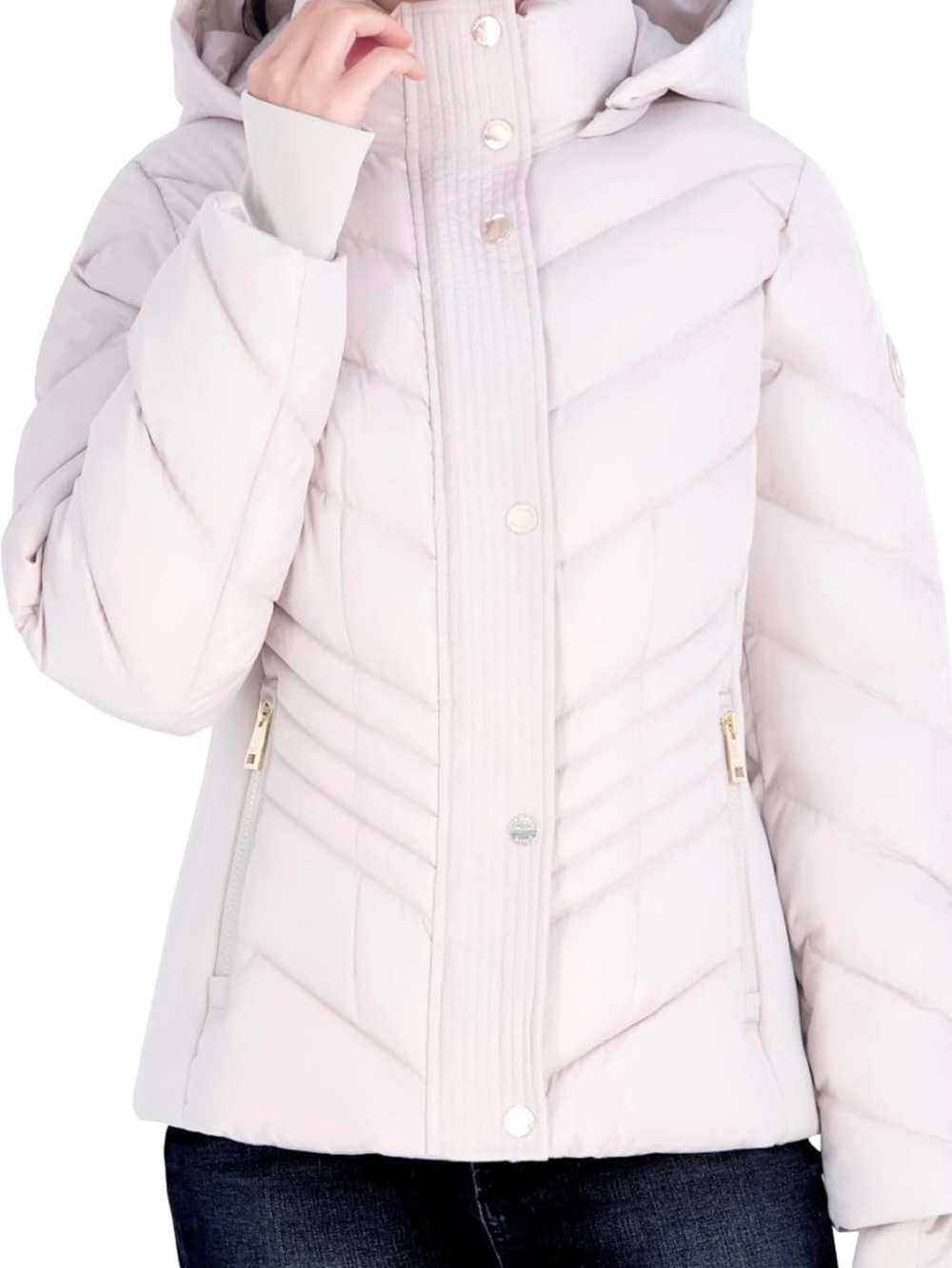 Michael Kors Pale Pink Quilted Hooded Puffer Jacket